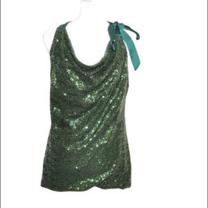 Jennifer Lopez Emerald Green Sequin Cowl Tank Top